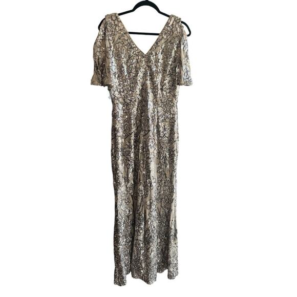 Alex Evenings V-Neck A-Line Sequin Dress with Cold Shoulder Flutter Sleeve - NWT - Picture 9 of 12